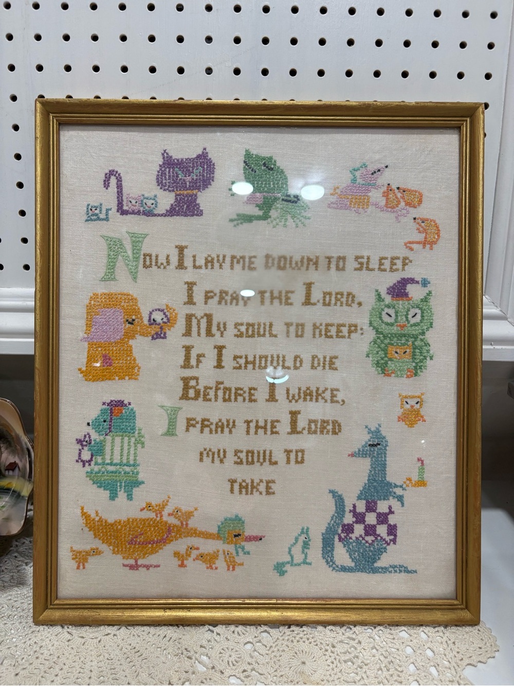 Handmade Cross Stitch Prayer Sampler in Pastel Colors